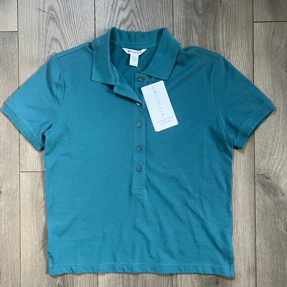 Athleta Pique Short Sleeve Polo New with tags Teal Size Small - Picture 1 of 5